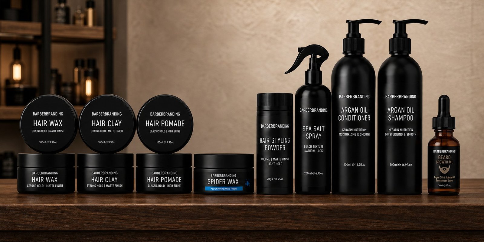 Barber Branding private label hair styling and grooming product collection